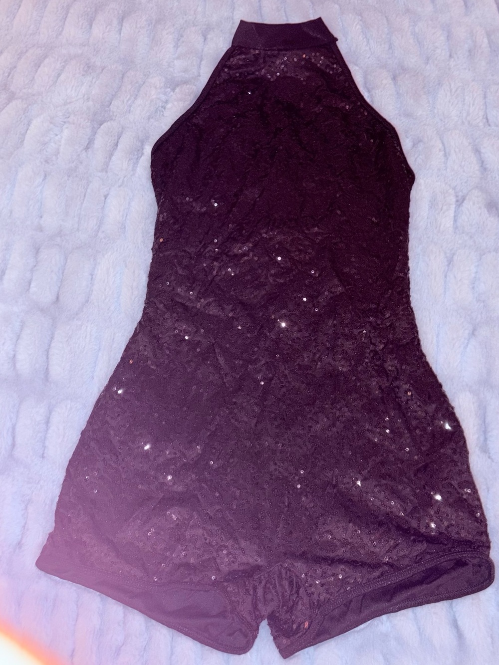 Balera Black Sequin Lace Mock Neck Halter Dance Romper Leotard Size MA